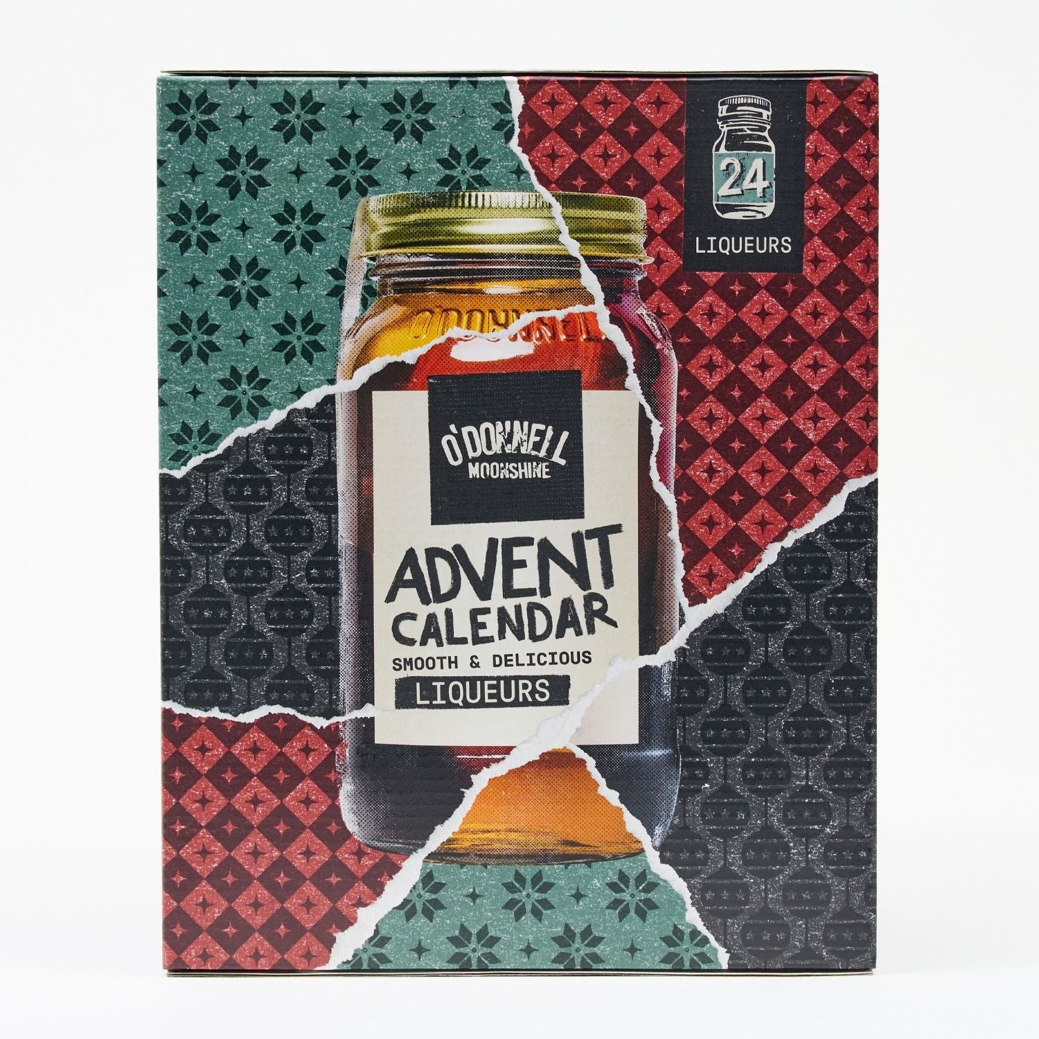 Micro adventskalender 2025 op een witte achtergrond. Advent heeft een kruik op de voorkant met een gescheurd inpakpapierpatroon