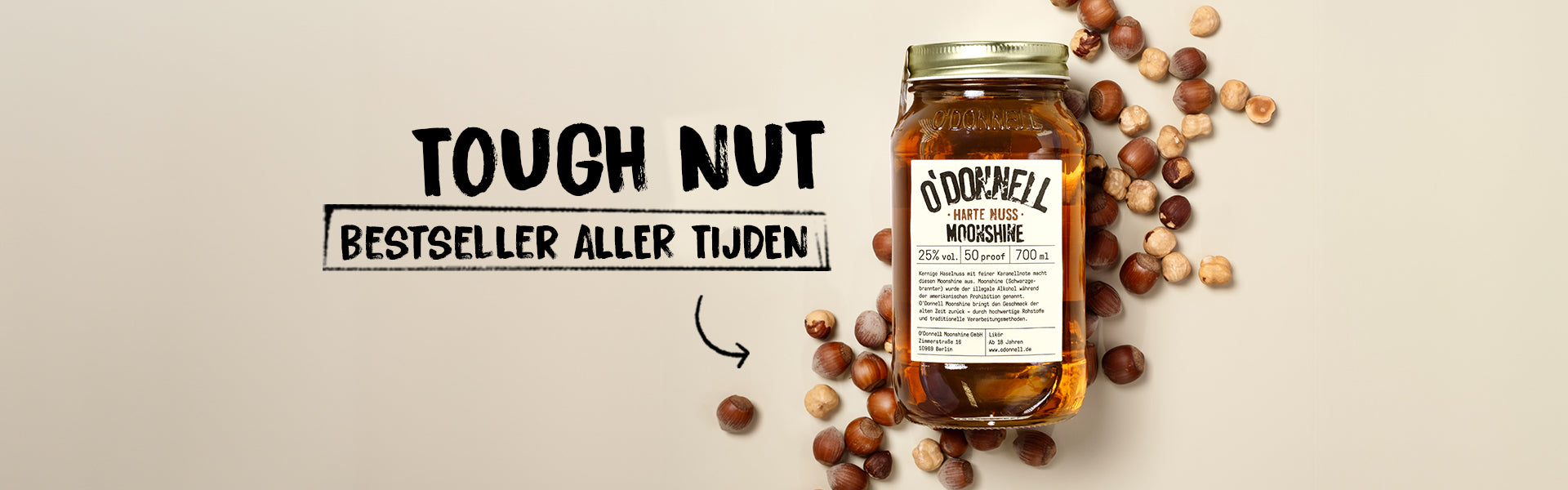Tough Nut All time best seller met een pot Tough Nut Moonshine op een crèmekleurige achtergrond
