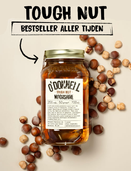 Tough Nut All time best seller met een pot Tough Nut Moonshine op een crèmekleurige achtergrond