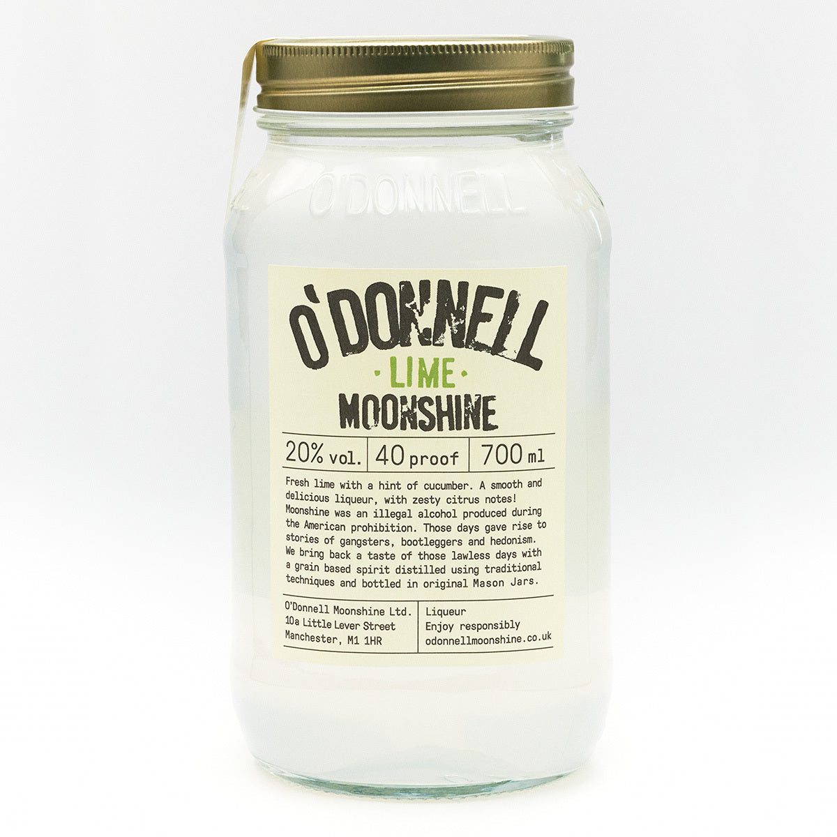O'Donnell Moonshine Lime 700ml Pot op een witte achtergrond