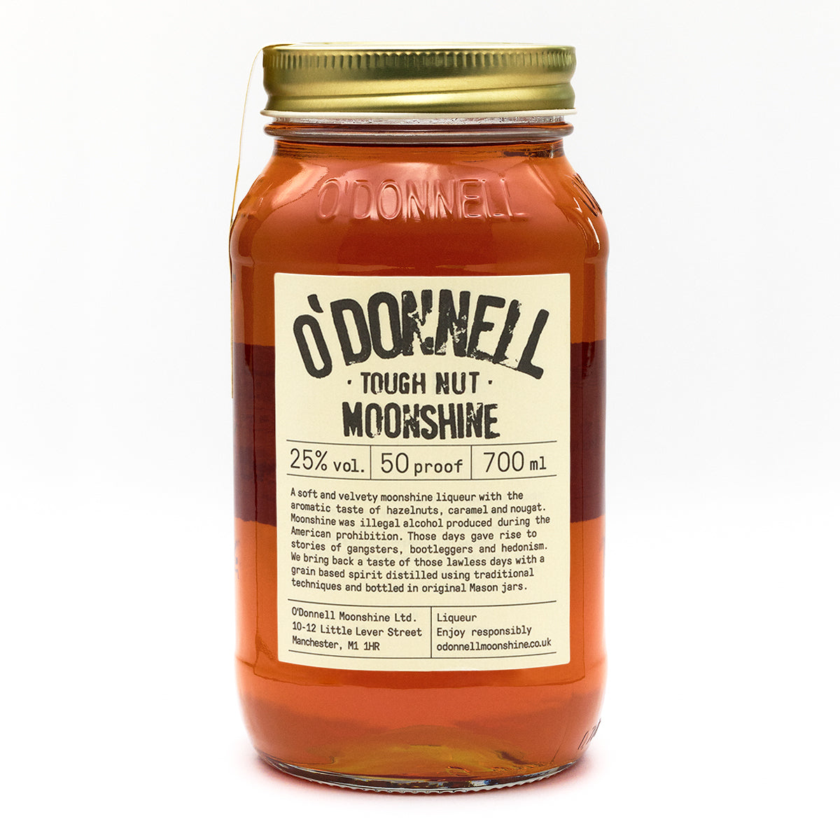 O'Donnell Moonshine Tough Nut 700ml Pot op een witte achtergrond