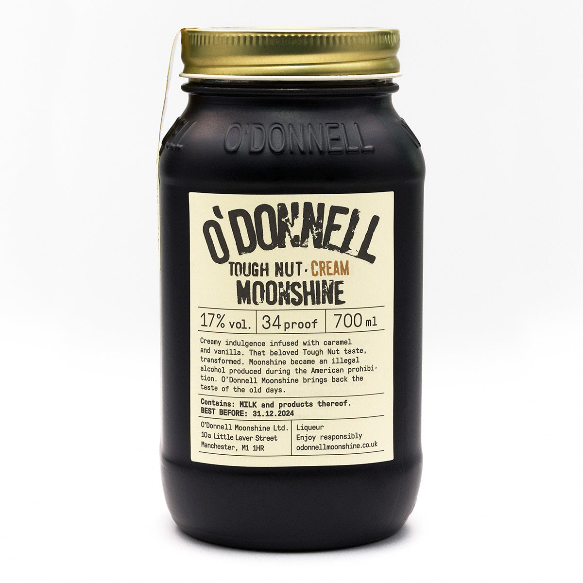 O'Donnell Moonshine Tough Nut Cream 700ml Pot op een witte achtergrond