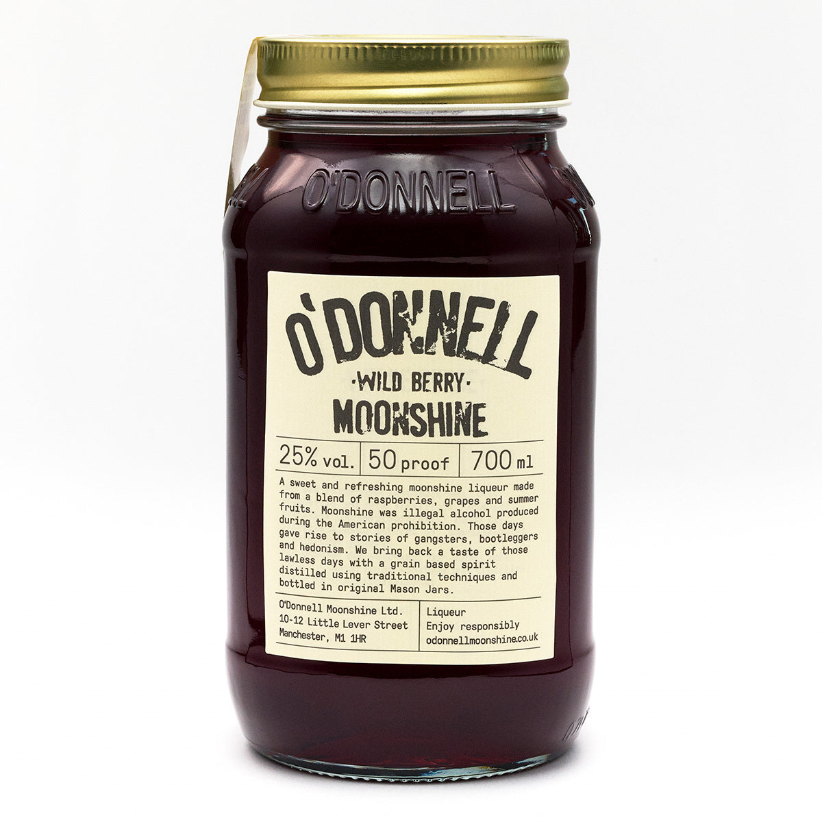 O'Donnell Moonshine Wild Berry 700ml Pot op een witte achtergrond