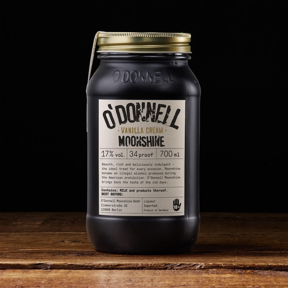 O’Donnell Moonshine Vanilla Cream 17% vol. in een 700ml Mason Jar – vooraanzicht