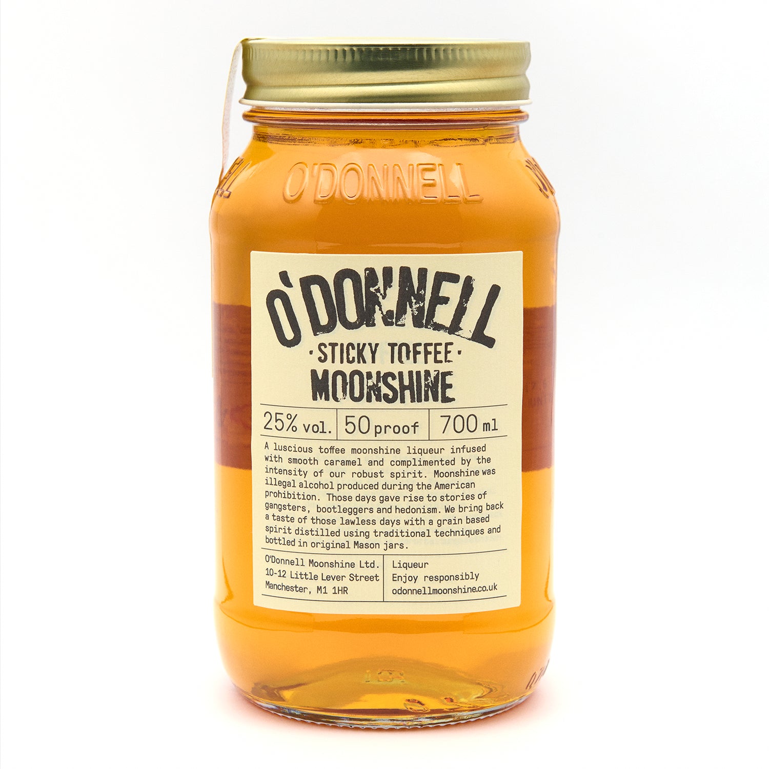 O'Donnell Sticky Toffee 700ml Maneschijn op een witte achtergrond